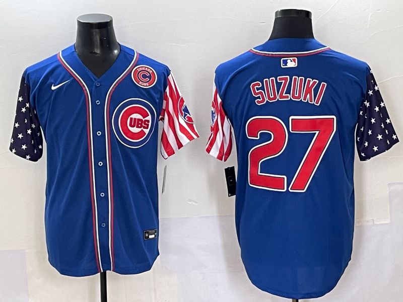 Men 2025 Chicago Cubs 27 Suzuki Blue National Flags Nike MLB Jersey style 5